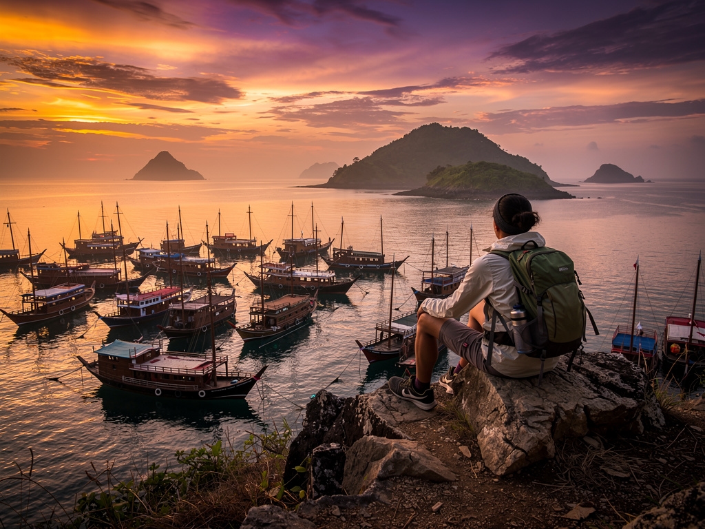 Pemandangan teluk Labuan Bajo dari ketinggian bukit
