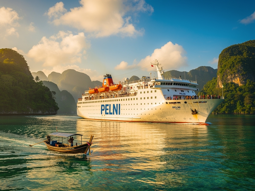 Kapal feri yang berlayar melewati perairan Indonesia