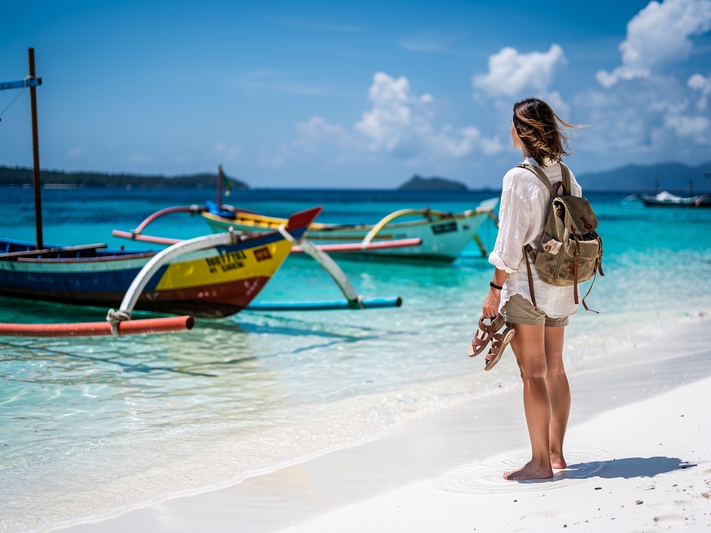 Pantai Gili Trawangan dengan perahu nelayan tradisional